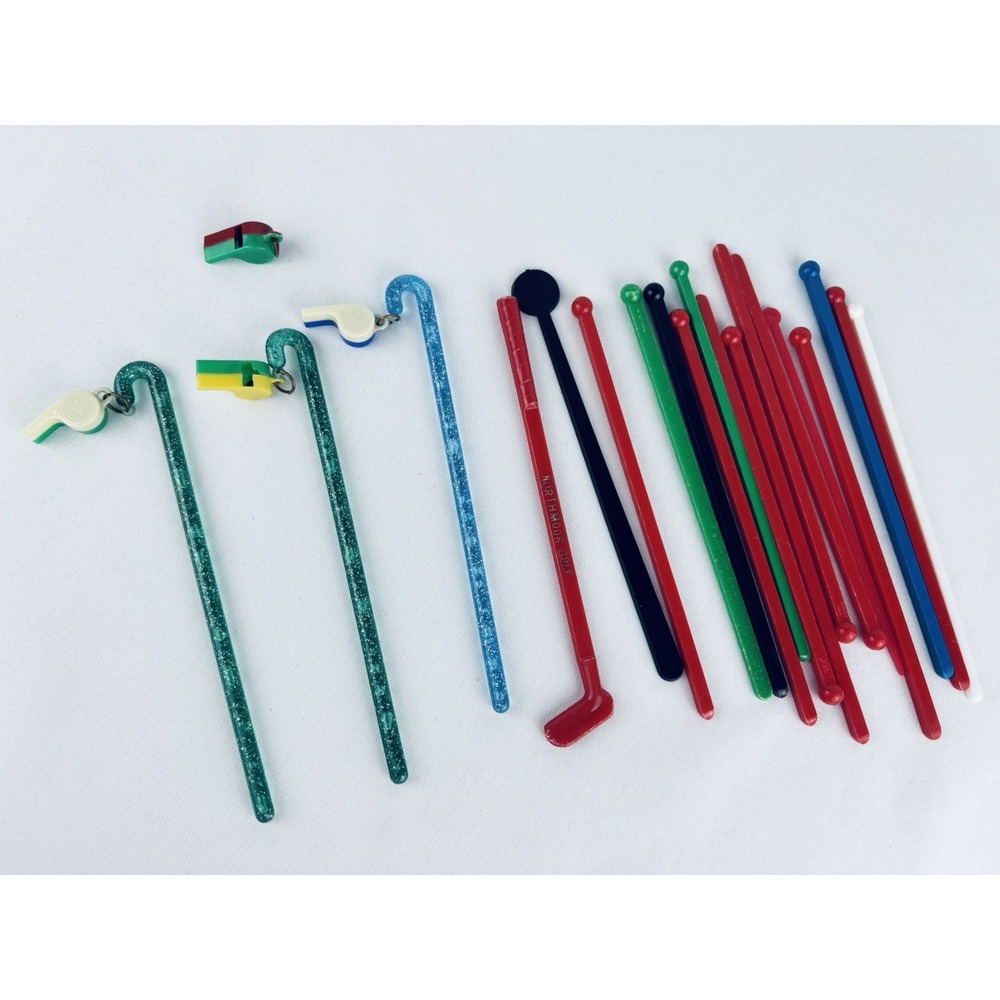 Vintage MCM Novelty Plastic Glitter Swizzle Drink Whistle Party Sticks Stirrers